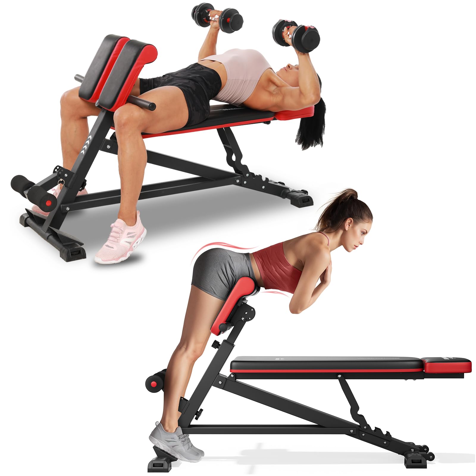 FLYBIRD 4 in 1 Multifunktionale Hantelbank für Ganzkörpertraining, römischer Stuhl, Hantelbank und Sit Up Bank für Hyper Back Extension und Ganzkörpertraining mit Griff