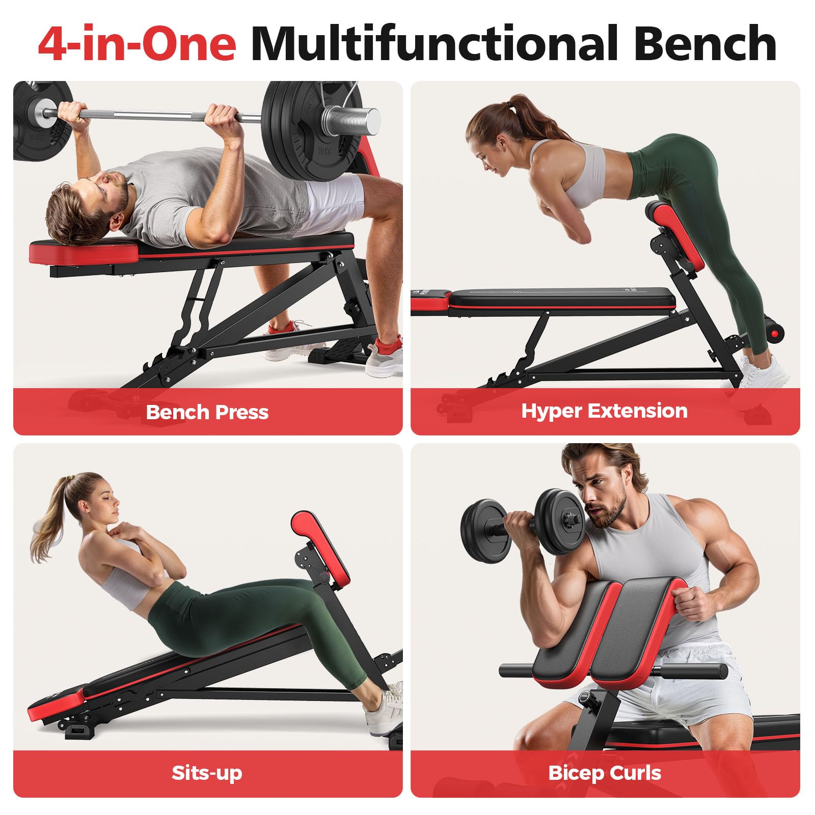 FLYBIRD 4 in 1 Multifunktionale Hantelbank für Ganzkörpertraining, römischer Stuhl, Hantelbank und Sit Up Bank für Hyper Back Extension und Ganzkörpertraining mit Griff