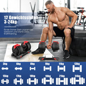 DH FitLife 24kg verstellbare Hantel 3 bis 24 kg mit 12 Gewichtsstufen, Kurzhantel mit Hantelscheiben, verstellbare Kurzhantel, variable Gewichte 12 in 1 (1 Stück)
