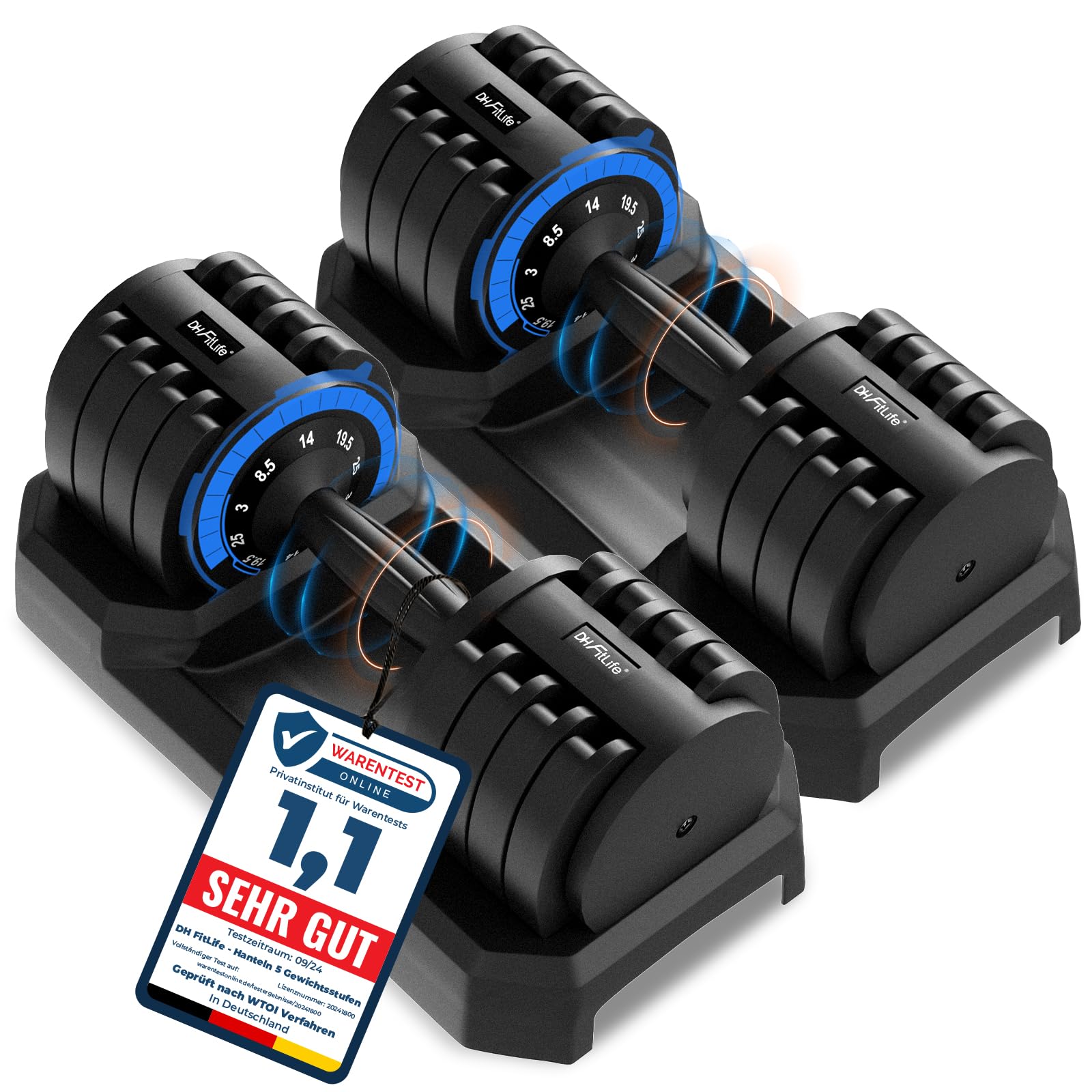DH FitLife verstellbare Hanteln 3 bis 25 KG mit Abstellbasis für Frauen & Männer Krafttraining, Kurzhanteln Set mit Hantelscheiben platzsparend für Heimtraining, variable Gewichte, 2er Set