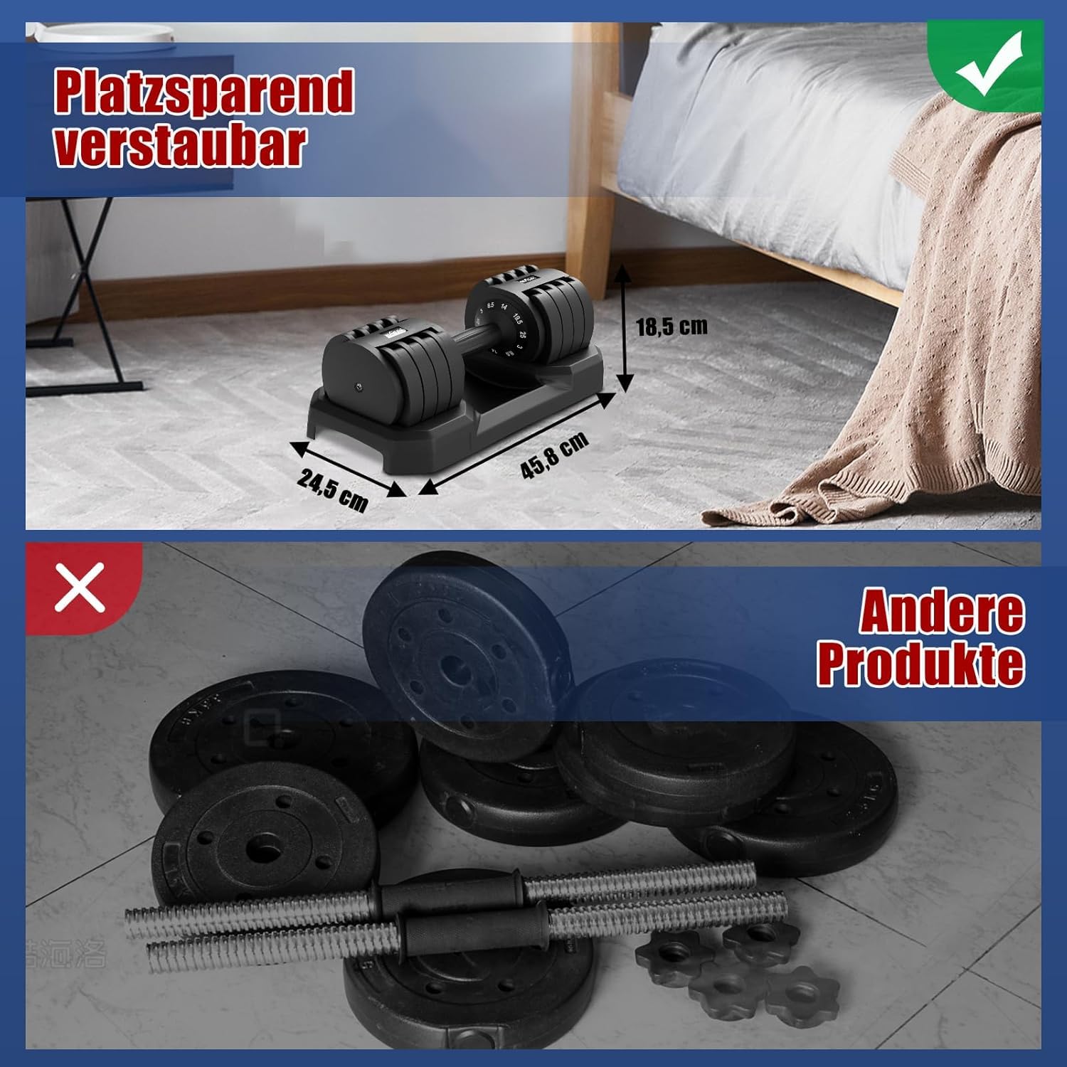 DH FitLife verstellbare Hanteln 3 bis 25 KG mit Abstellbasis für Frauen & Männer Krafttraining, Kurzhanteln Set mit Hantelscheiben platzsparend für Heimtraining, variable Gewichte, 2er Set