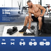 DH FitLife verstellbare Hanteln 3 bis 25 KG mit Abstellbasis für Frauen & Männer Krafttraining, Kurzhanteln Set mit Hantelscheiben platzsparend für Heimtraining, variable Gewichte, 2er Set