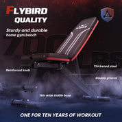 FLYBIRD Multifunktionale Hantelbank, 8-Fach Verstellbare Rückenlehne/3-Fach Verstellbare Fußstütze, 317 kg Belastbarkeit, Klappbare Trainingsbank mit 90° für das Heim-Fitnessstudio