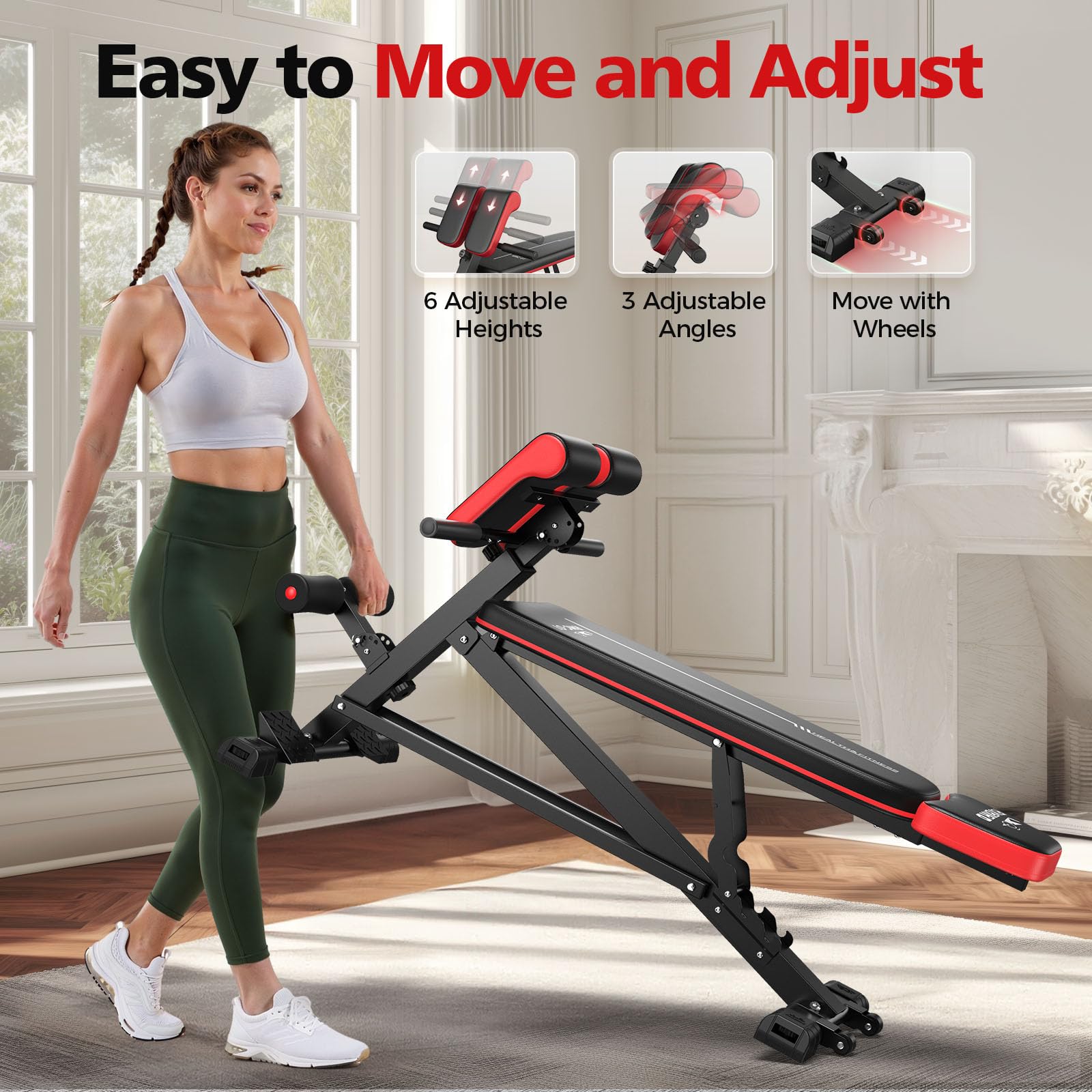 FLYBIRD 4 in 1 Multifunktionale Hantelbank für Ganzkörpertraining, römischer Stuhl, Hantelbank und Sit Up Bank für Hyper Back Extension und Ganzkörpertraining mit Griff